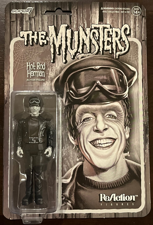 Super7 ReAction The Munsters HOT ROD HERMAN 3.75” Grayscale Figure New