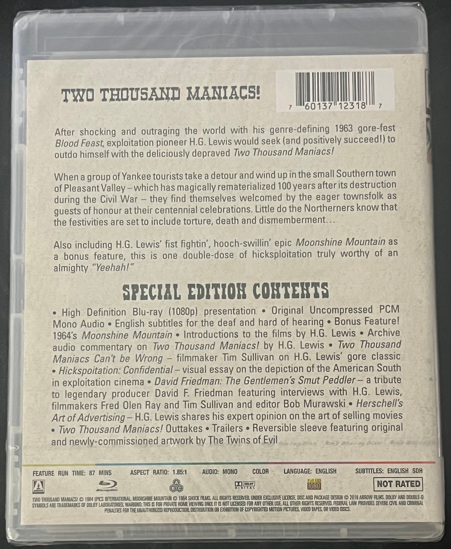 TWO THOUSAND MANIACS! (1964) BLU RAY NEW