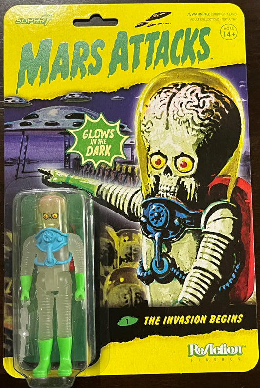 Super7 ReAction Mars Attacks THE INVASION BEGINS 3.75” GITD Figure New