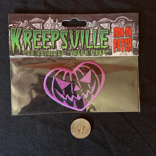 Kreepsville PURPLE PUMPKIN HEART Iron On Patch